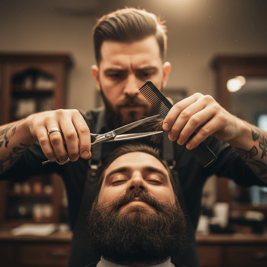 Groomer performing professional nose and ear waxing service